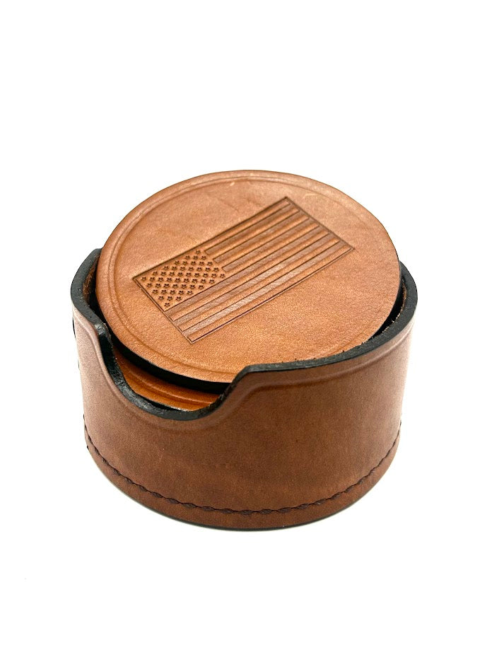 Leather Coasters - Set of 6 w/ holder