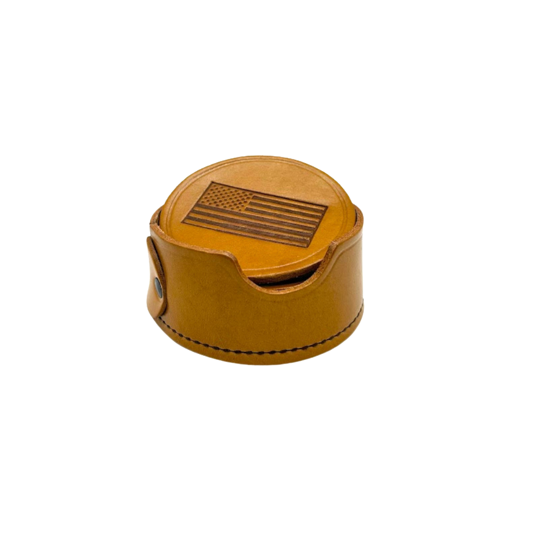 Leather Coasters - Set of 6 w/ holder